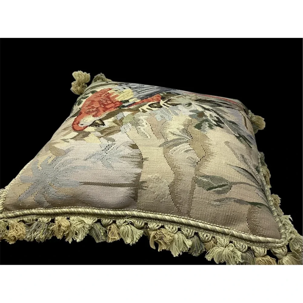 Wool Tapestry Pillow W/ Tassels Parrot Bird On A Branch Feather Stuffed20x20